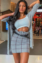 Tartan Hound-Tooth Ruffle Hem Mini Skirt - Abagail-Skirts