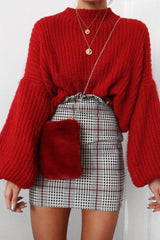 Tartan Hound-Tooth Ruffle Hem Mini Skirt - Abagail-Skirts