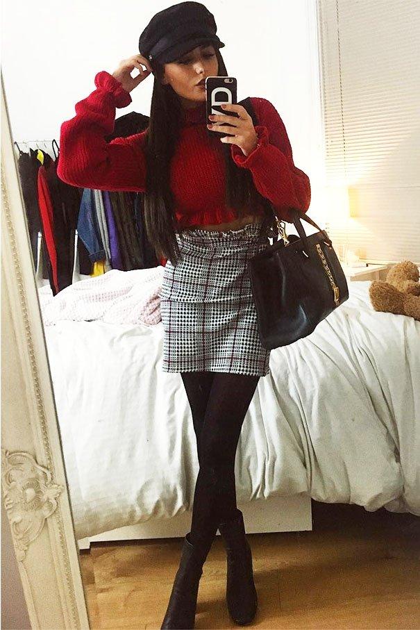 Tartan Hound-Tooth Ruffle Hem Mini Skirt - Abagail-Skirts