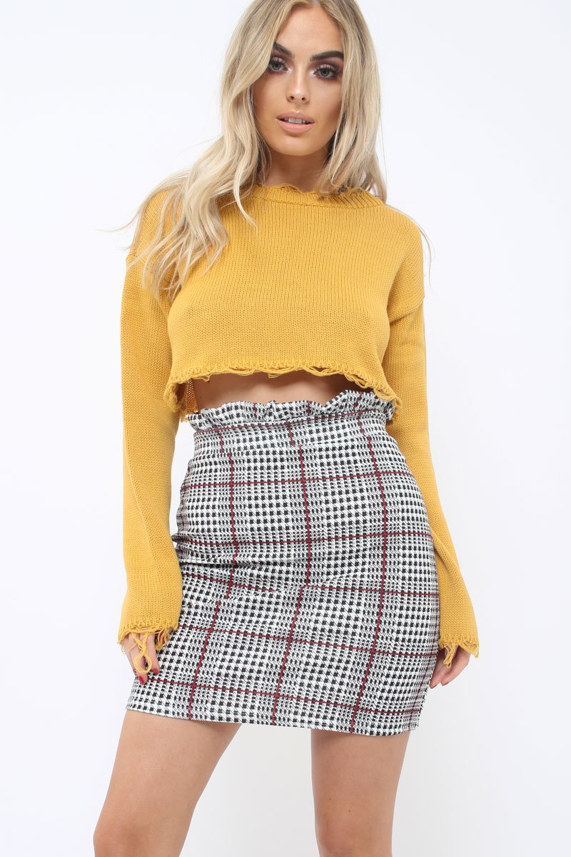 Tartan Hound-Tooth Ruffle Hem Mini Skirt - Abagail-Skirts