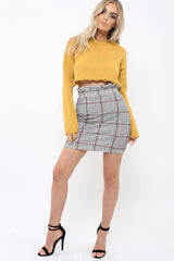 Tartan Hound-Tooth Ruffle Hem Mini Skirt - Abagail-Skirts