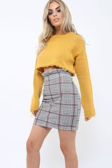 Tartan Hound-Tooth Ruffle Hem Mini Skirt - Abagail-Skirts
