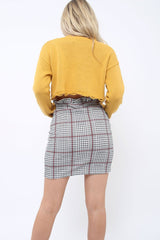 Tartan Hound-Tooth Ruffle Hem Mini Skirt - Abagail-Skirts