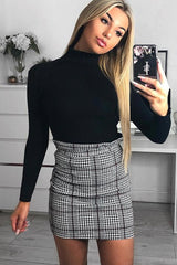 Tartan Hound-Tooth Ruffle Hem Mini Skirt - Abagail-Skirts