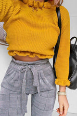 Tartan Paper Bag Tie Waist Cigarette Trousers - Karmen-Trousers