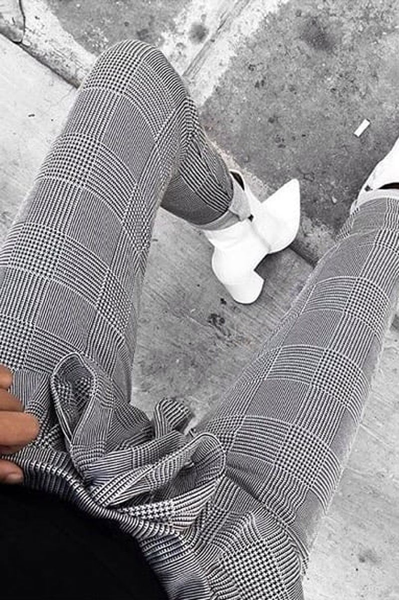 Tartan Paper Bag Tie Waist Cigarette Trousers - Karmen-Trousers