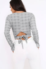 Tartan Plunge Bell Sleeve Crop Top - Merla-Crop Tops