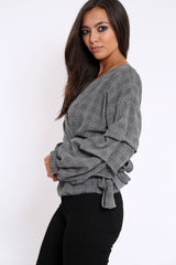 Tartan Ruffle Sleeve Wrapover Top - Susie-Tops