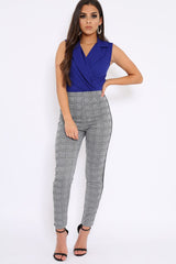 Tartan Trousers with Black and White Side Stripes - Olana-Trousers