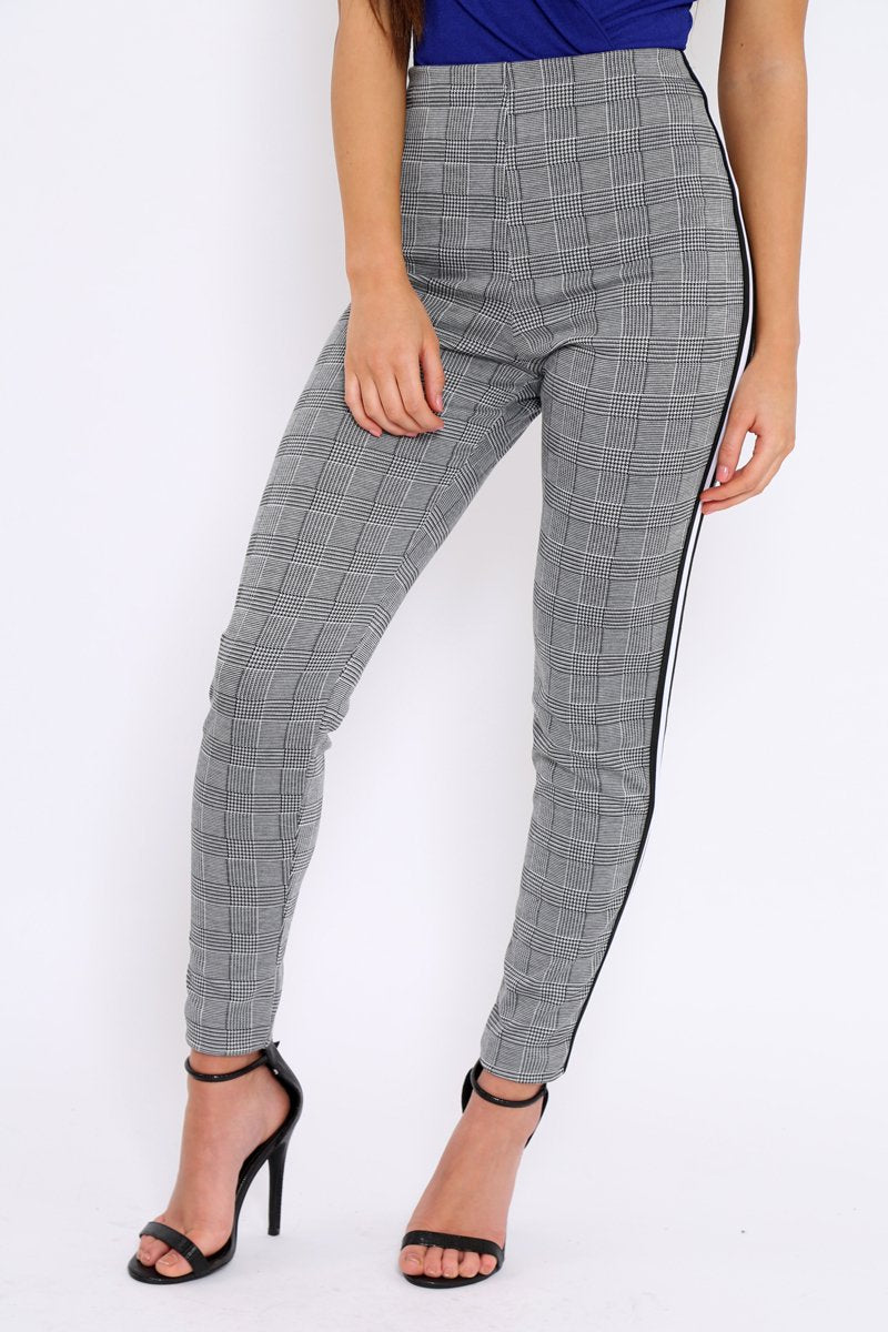 Tartan Trousers with Black and White Side Stripes - Olana-Trousers
