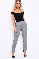 Tartan and Black Side Stripe Tapered Trousers - Suzann-Trousers