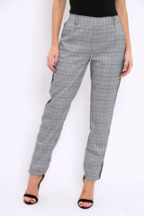 Tartan and Black Side Stripe Tapered Trousers - Suzann-Trousers