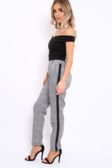Tartan and Black Side Stripe Tapered Trousers - Suzann-Trousers