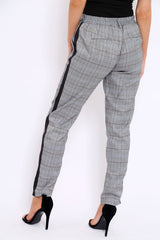 Tartan and Black Side Stripe Tapered Trousers - Suzann-Trousers