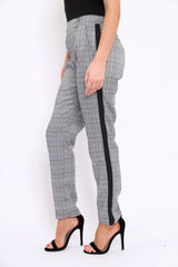 Tartan and Black Side Stripe Tapered Trousers - Suzann-Trousers