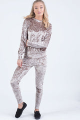 Taupe Crushed Velvet Tracksuit - Romy-Tracksuits
