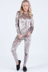 Taupe Crushed Velvet Tracksuit - Romy-Tracksuits