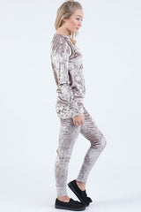 Taupe Crushed Velvet Tracksuit - Romy-Tracksuits
