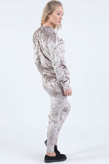 Taupe Crushed Velvet Tracksuit - Romy-Tracksuits