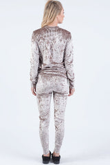Taupe Crushed Velvet Tracksuit - Romy-Tracksuits