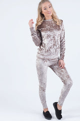 Taupe Crushed Velvet Tracksuit - Romy-Tracksuits