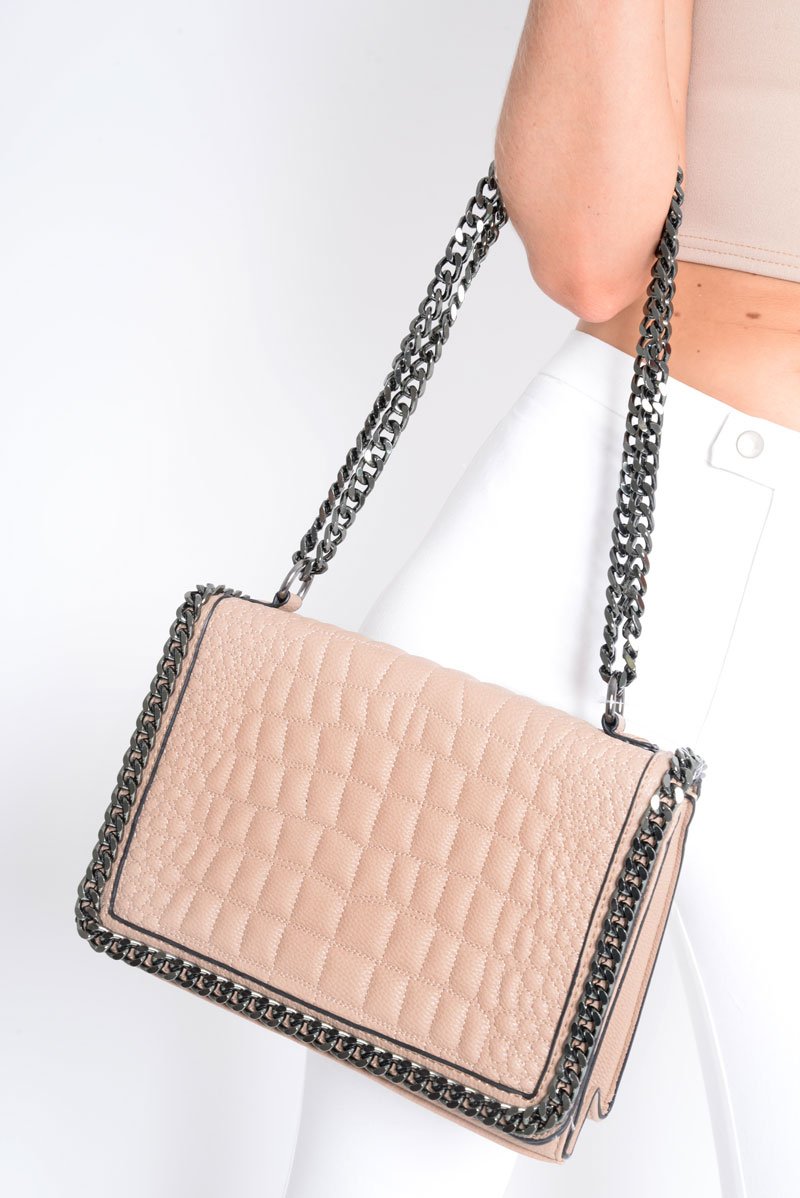 Taupe Faux Croc Chain Bag - Sharnie-Bags