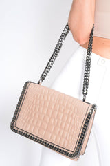 Taupe Faux Croc Chain Bag - Sharnie-Bags