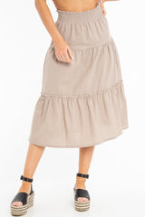 Taupe Ruffle Linen Maxi Skirt - Melodia-Skirts