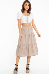 Taupe Ruffle Linen Maxi Skirt - Melodia-Skirts