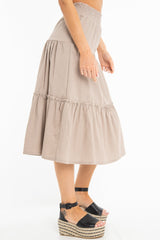 Taupe Ruffle Linen Maxi Skirt - Melodia-Skirts
