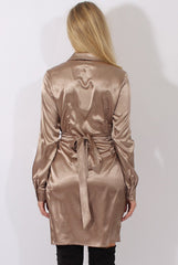 Taupe Satin Wrap Dress - Jolene-Dresses