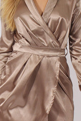 Taupe Satin Wrap Dress - Jolene-Dresses
