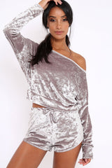 Taupe Velvet Loungewear Set - Portia-Loungewear