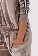 Taupe Velvet Stripe Tracksuit - Armani-Tracksuits