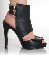 Taylor Black Snakeskin Panel Heels-Heels