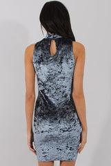 Teal Crushed Velvet Choker Dress - Serina-Dresses