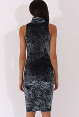 Teal Crushed Velvet Front Split Turtleneck Dress - Erin-Dresses