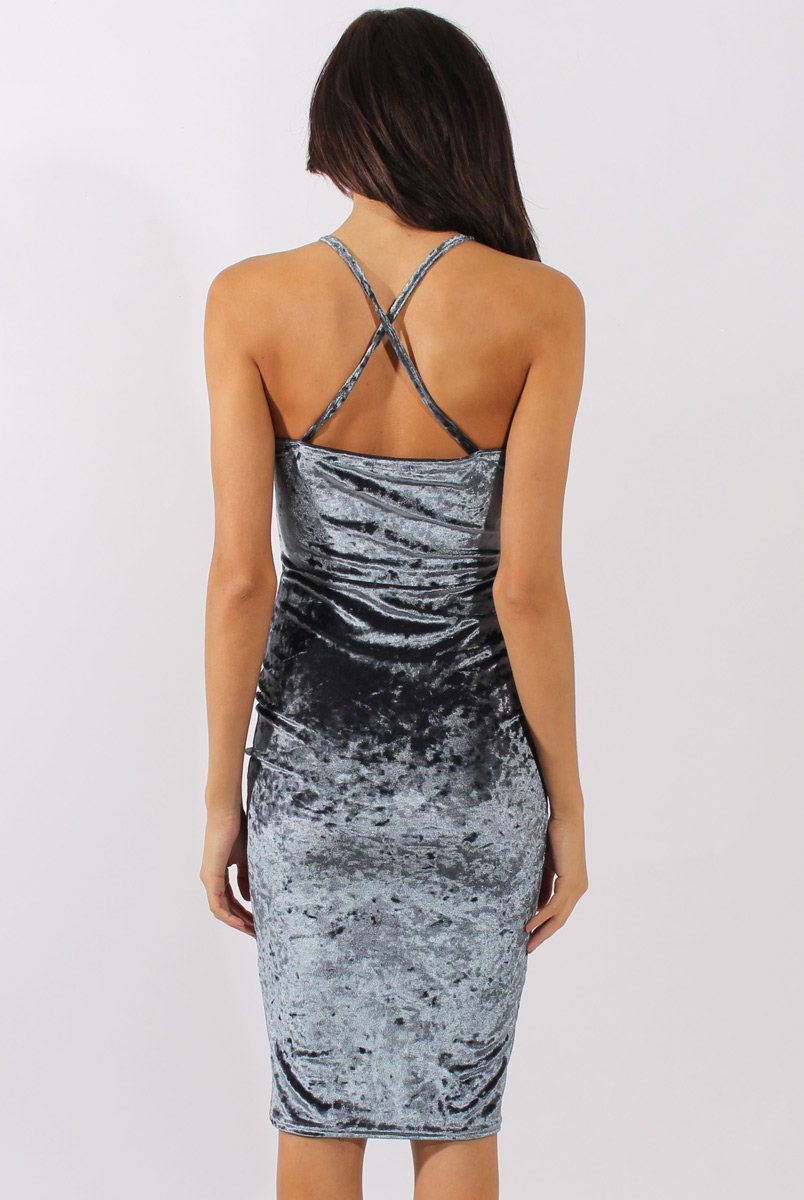 Teal Crushed Velvet Harness Midi Dress - Chanel-Dresses
