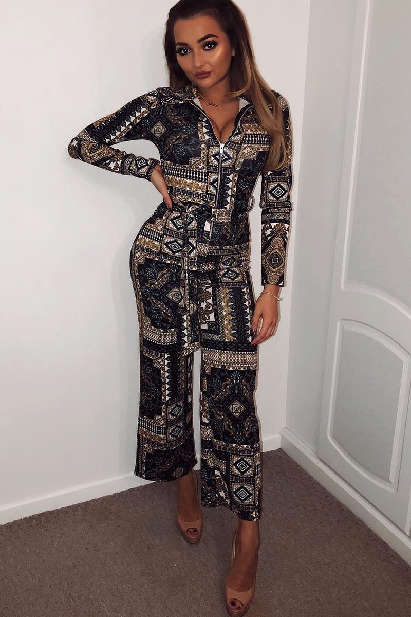 Teal Paisley Print Zip Front Jumpsuit - Aazeen-Jumpsuits