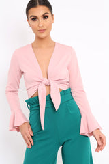 Teal Paper Bag Tie Waist Wide Leg Trousers - Kennedy-Trousers