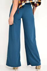 Teal Tailored Wide Leg Belted Trousers - Chenelle-Trousers