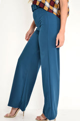 Teal Tailored Wide Leg Belted Trousers - Chenelle-Trousers