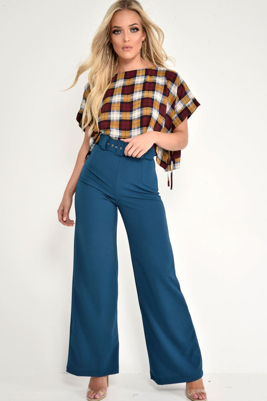 Teal Tailored Wide Leg Belted Trousers - Chenelle