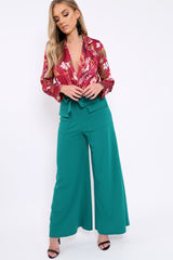 Teal Wide Leg Trousers - Yari-Trousers