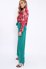 Teal Wide Leg Trousers - Yari-Trousers