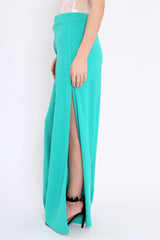 Teal Zip Front High Waisted Flare Trousers - Gerta-Trousers