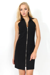Tia Black Plunge Pocket Dress-Dresses