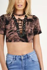 Tie Dye Lace Up Crop Top - Pheobe-Crop Tops