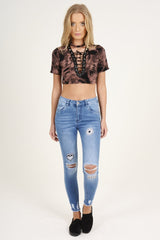 Tie Dye Lace Up Crop Top - Pheobe-Crop Tops