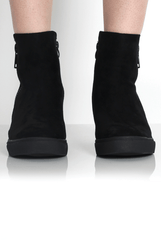 Tiffany Black Suede Diamante Wedged Boots-Boots